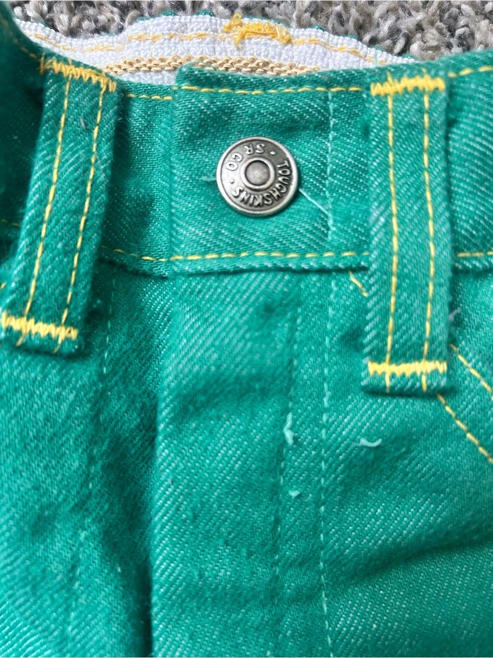 Vintage 70s Sears Perma-Prest Toughskins Girls Flared Green Jeans size 5 Slim